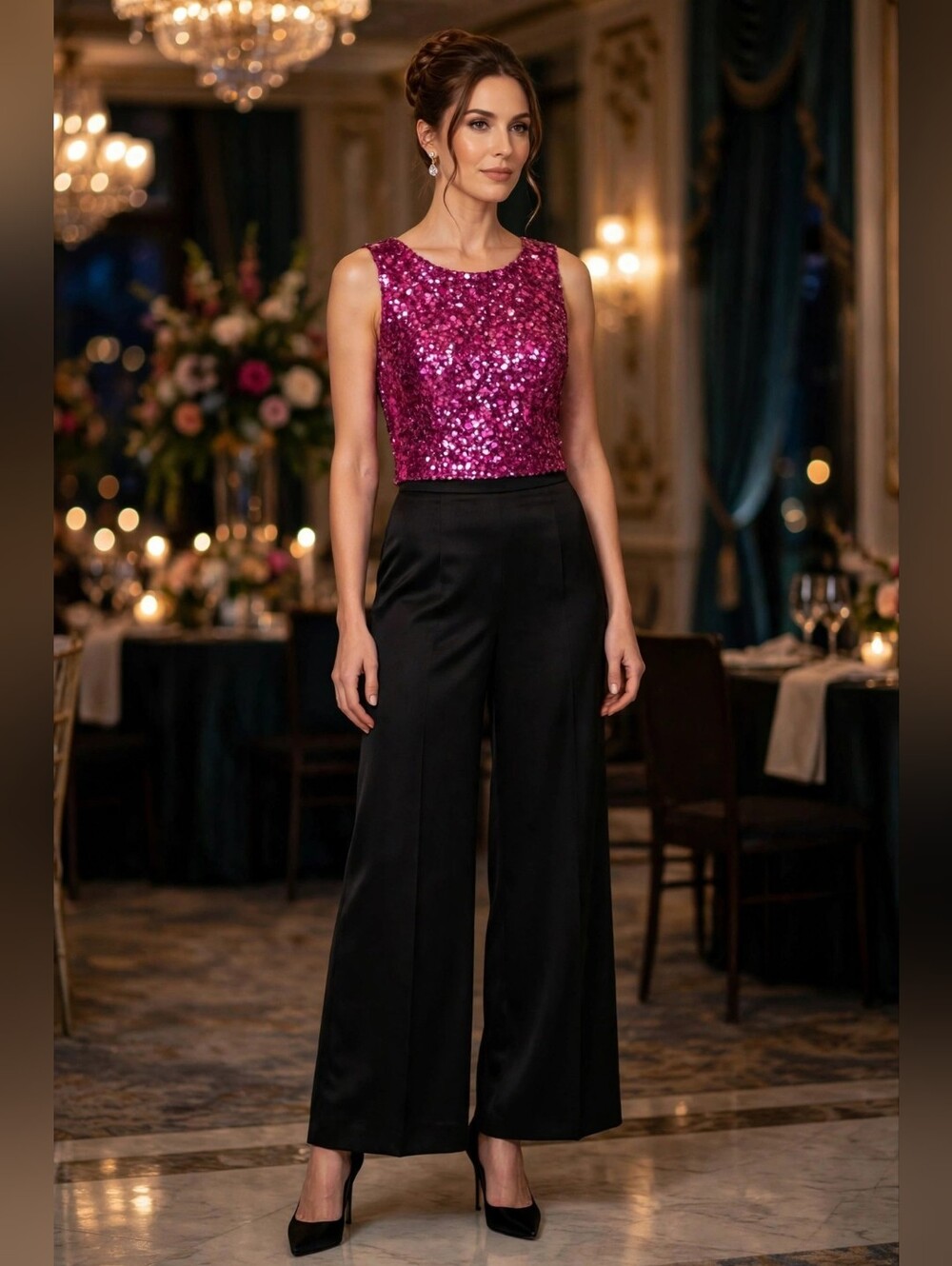 Vintage Laurence Kazar Pink Sequin & Silk Shell
